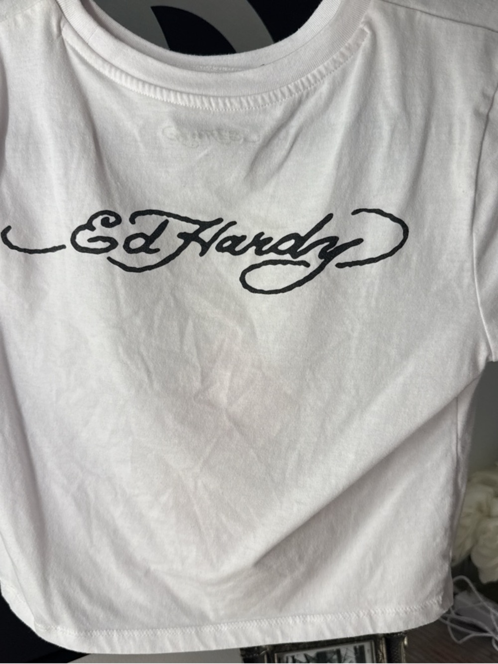 Ed Hardy White and Black Logo Crop Top - Picture 2 of 3
